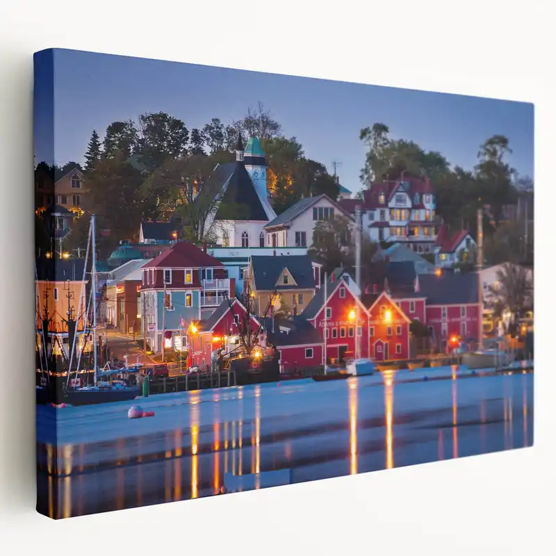 Warranty Included Lunenburg Waterfront at Dusk - Scenic Nova Scotia Coastal Wall Art