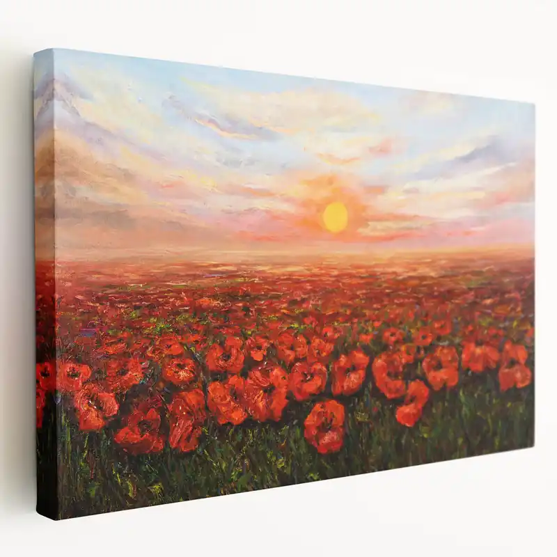 Direct From Factory Vibrant Poppy Field at Sunset – Beautiful Floral Wall Art Canvas Print