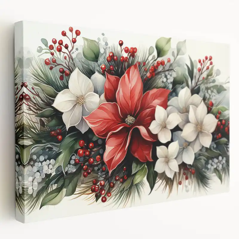 Festive Poinsettia and Holiday Floral Wall Art - Botanical Christmas Decor Secure Checkout