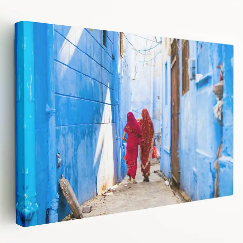 Indian Landscape Canvas - Vibrant Blue City Streets of Jodhpur Wall Art Fresh Stock