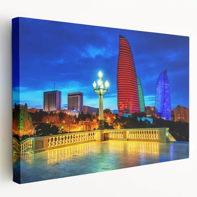 Factory Price Baku Flame Towers Art - Azerbaijan Night Lights Cityscape