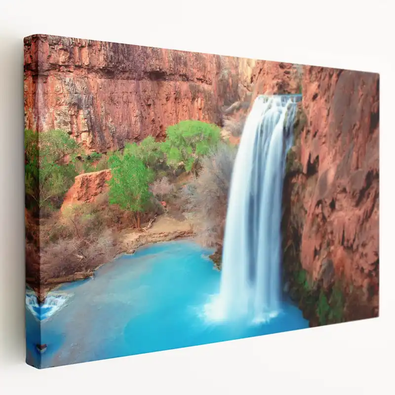 Vibrant Waterfall Canvas - Striking Desert Scene Wall Art for Home Decor Handmade