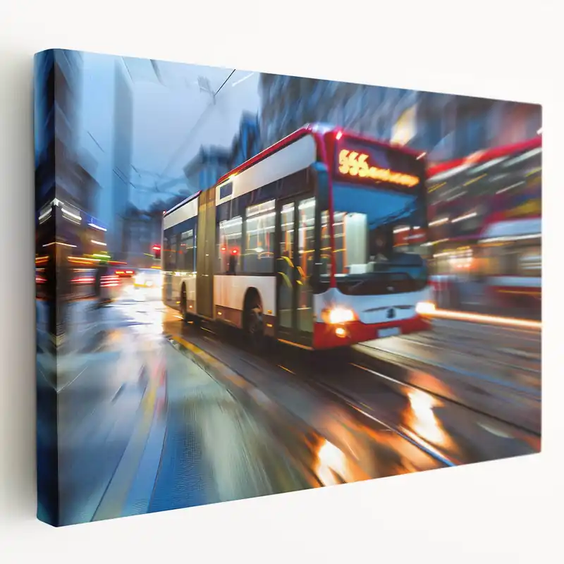 Warranty Included Dynamic City Bus Wall Art - Modern Service Vehicles Canvas Print