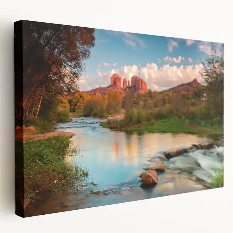 Tranquil River Rock Wall Art - Scenic Landscape with Red Rock Formations Place Order