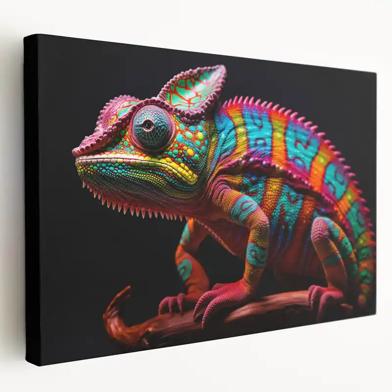 Vivid Chameleon Wall Art - Striking Colorful Reptile Canvas Print Same Day Shipping