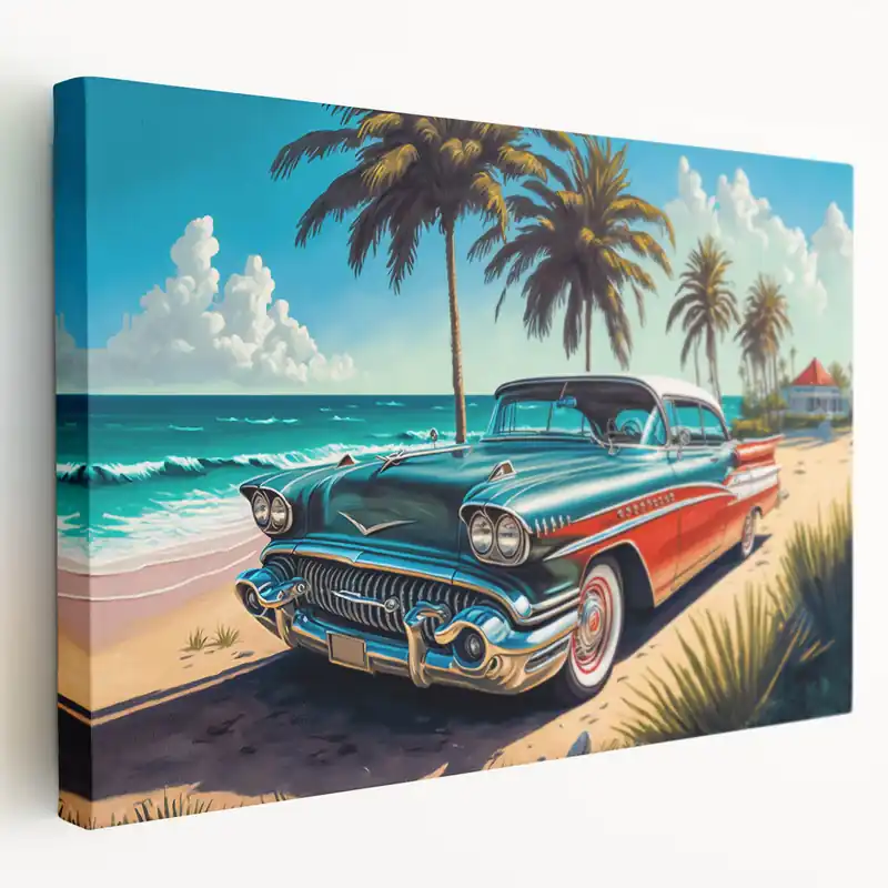 Clearance Tropical Classic Car Art: Vintage Beachside Automotive Prints for Decor