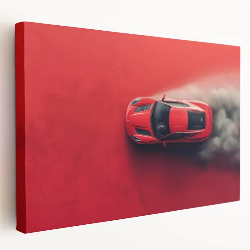 Red Supercar Drifting Wall Art - High-Energy Automotive Canvas Print Shop Now