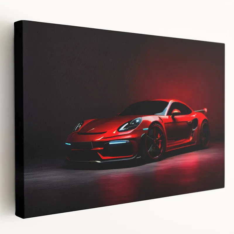 Original Sleek Red Sports Car Wall Art - Modern Porsche Supercar Canvas Print