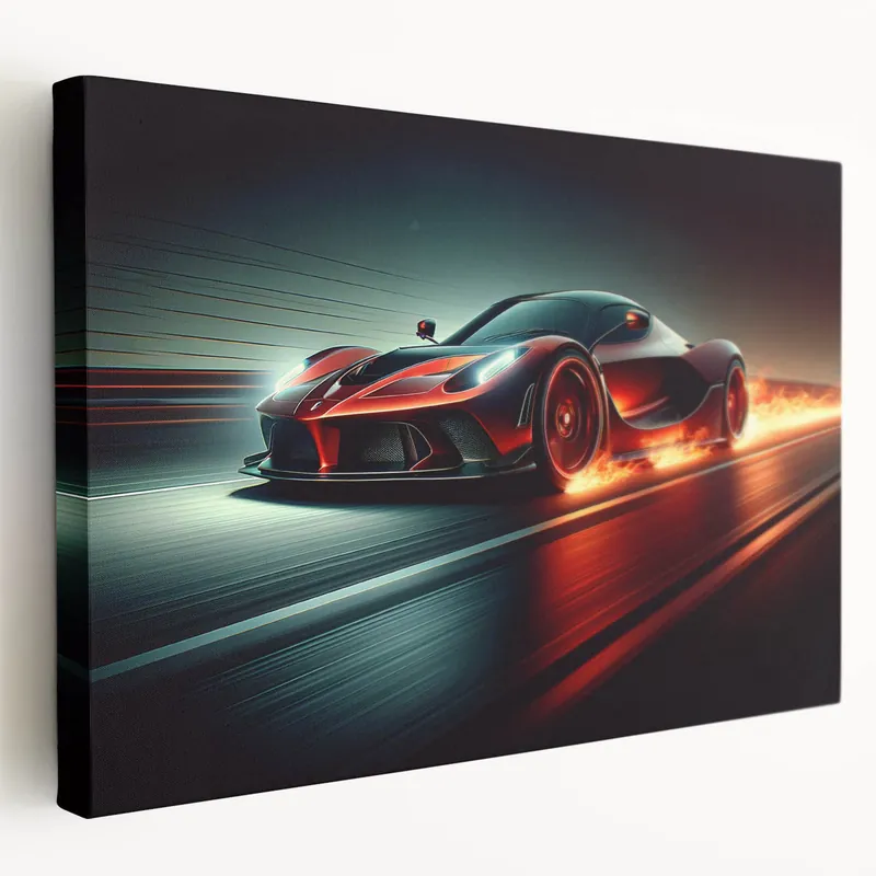 Trusted Brand Fiery Sports Car Wall Art - Dynamic Racing Car Canvas Print