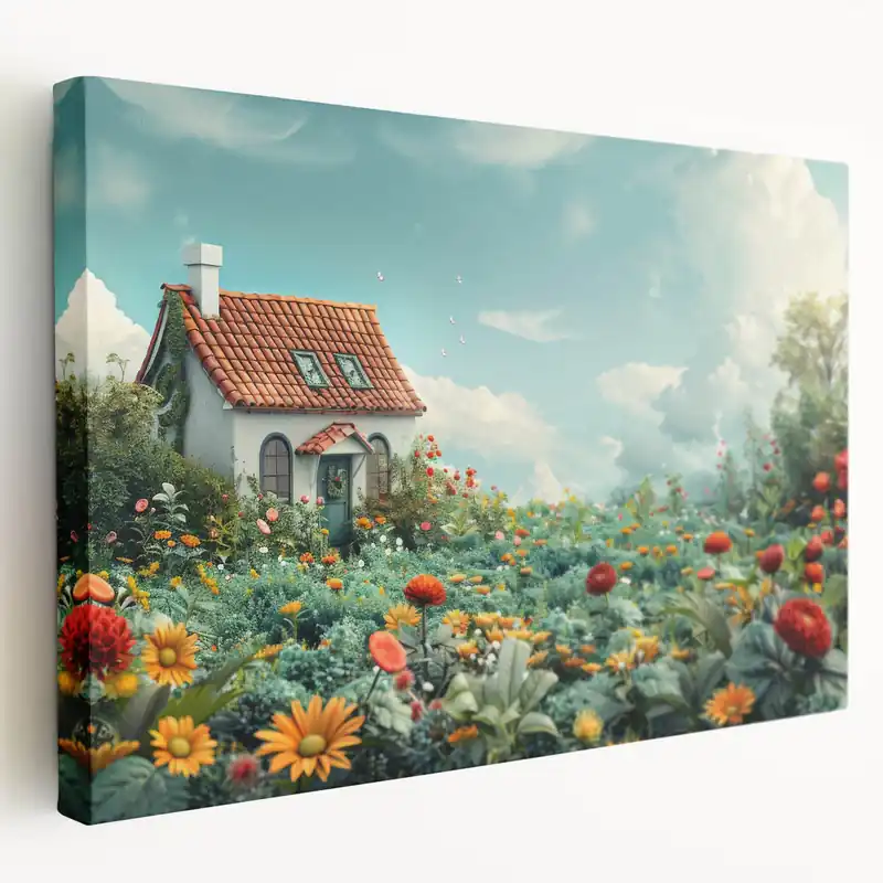 Sale Charming House Wall Art - Flower Garden Cottage Canvas Print
