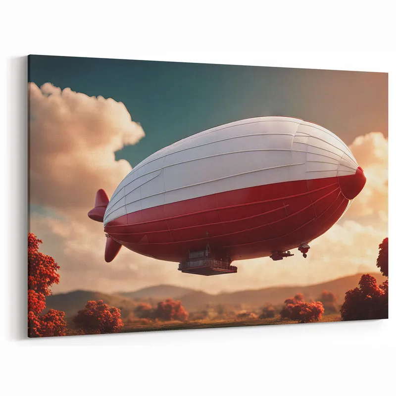 Free Returns Vibrant Airship Canvas Art | Retro Dirigible Wall Decor Print