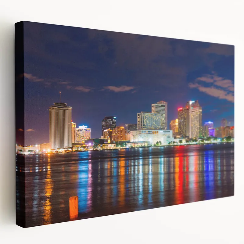 New Orleans Night Skyline Art - Vibrant Cityscape Photography Print Hassle-Free Returns