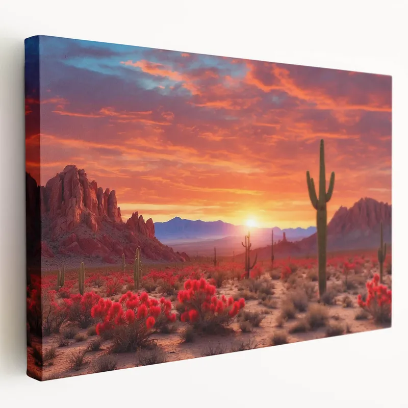 Vibrant Desert Sunset - Breathtaking Southwestern Landscape Canvas Art Crafted
