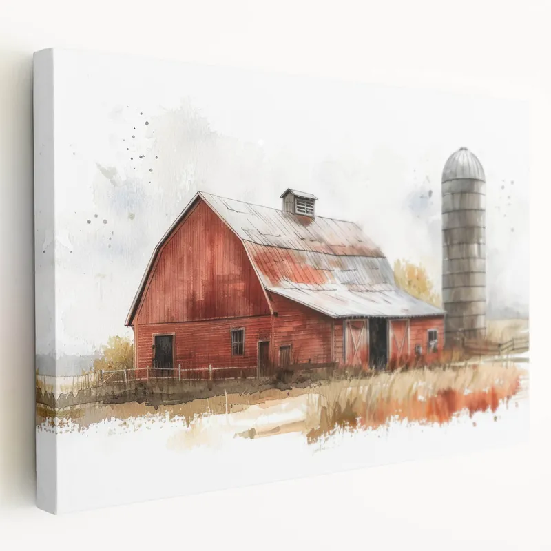 Vintage Red Barn Wall Art – Rustic Farmhouse Barn Landscape Canvas Print Warranty Included
