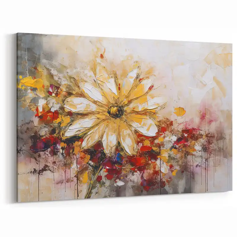 Warranty Included Vibrant Yellow Daisy Abstract Floral Canvas - Contemporary Flower Art