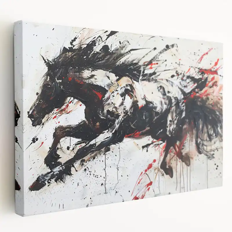 Low Price Dynamic Horse Wall Art - Energetic Horse Canvas Print in Black and White