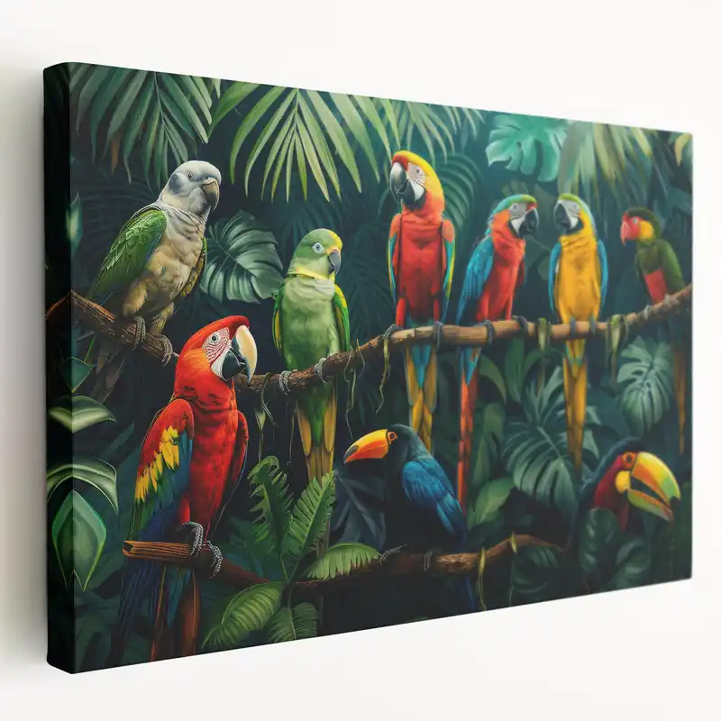 Tropical Parrot and Toucan Wall Art - Vibrant Jungle Canvas Print Decor Markdown