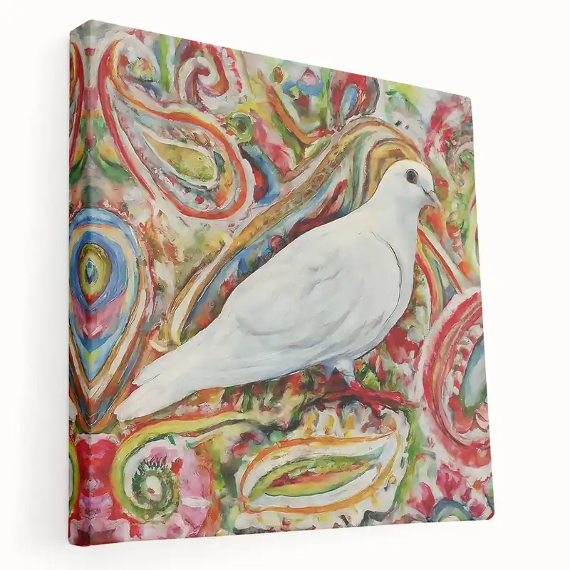 Handmade Vibrant Dove Wall Art - Colorful Dove Canvas for Bold Decor