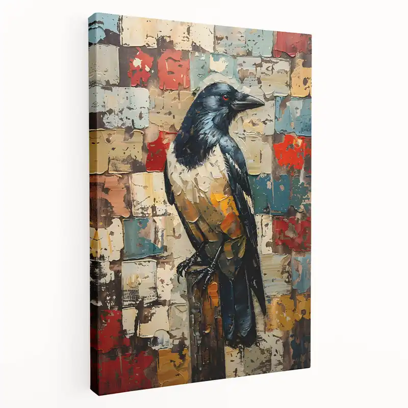 Abstract Raven Art - Rustic Crow Painting with Rich Textures No Minimum Order