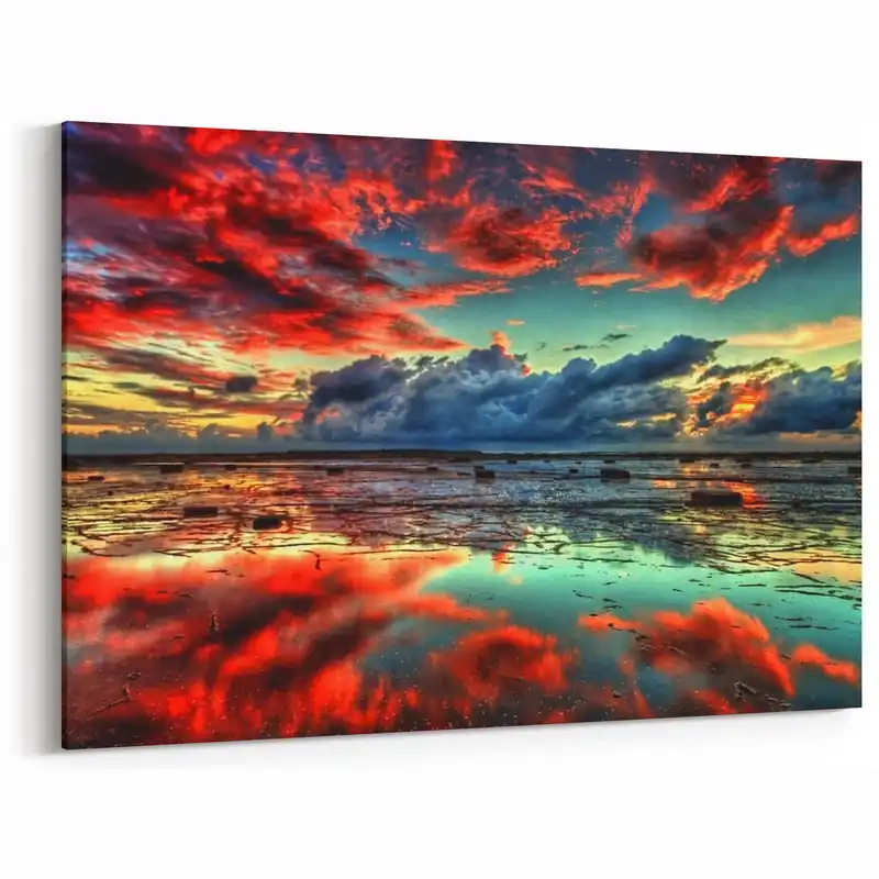 Discount Colorful Abstract Landscapes - Dramatic Sunset Reflection Wall Art