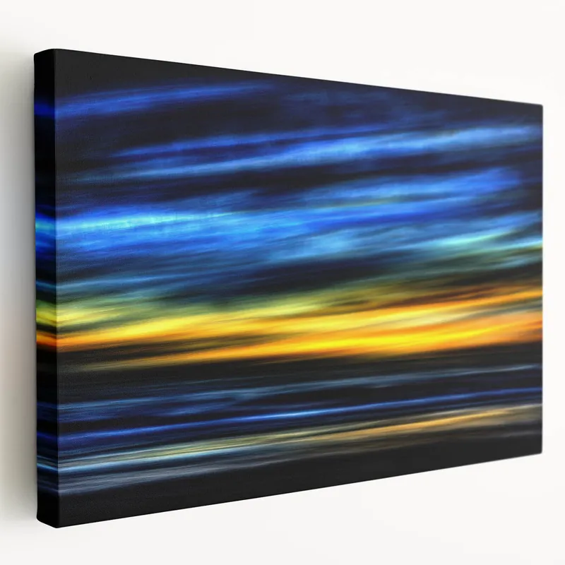 Electric Sunset Wall Art – Abstract Blue and Yellow Motion Print Place Order