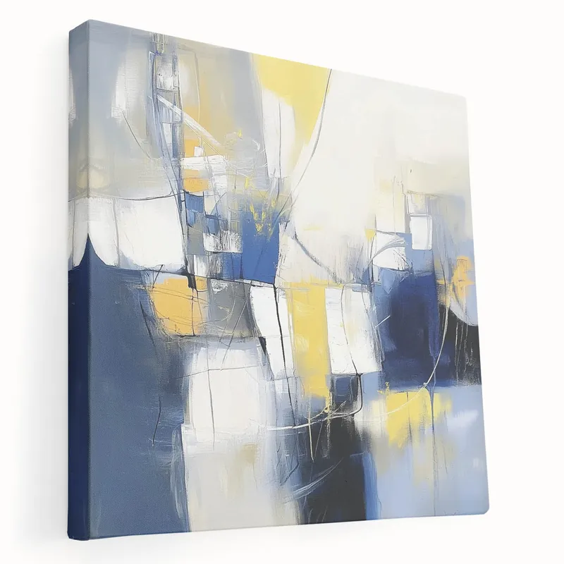 Direct From Factory Colorful Abstract Wall Art – Navy, Yellow & White Geometric Canvas