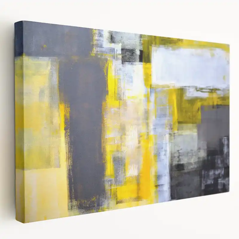 Top Rated Abstract Wall Art – Yellow & Gray Geometric Modern Painting