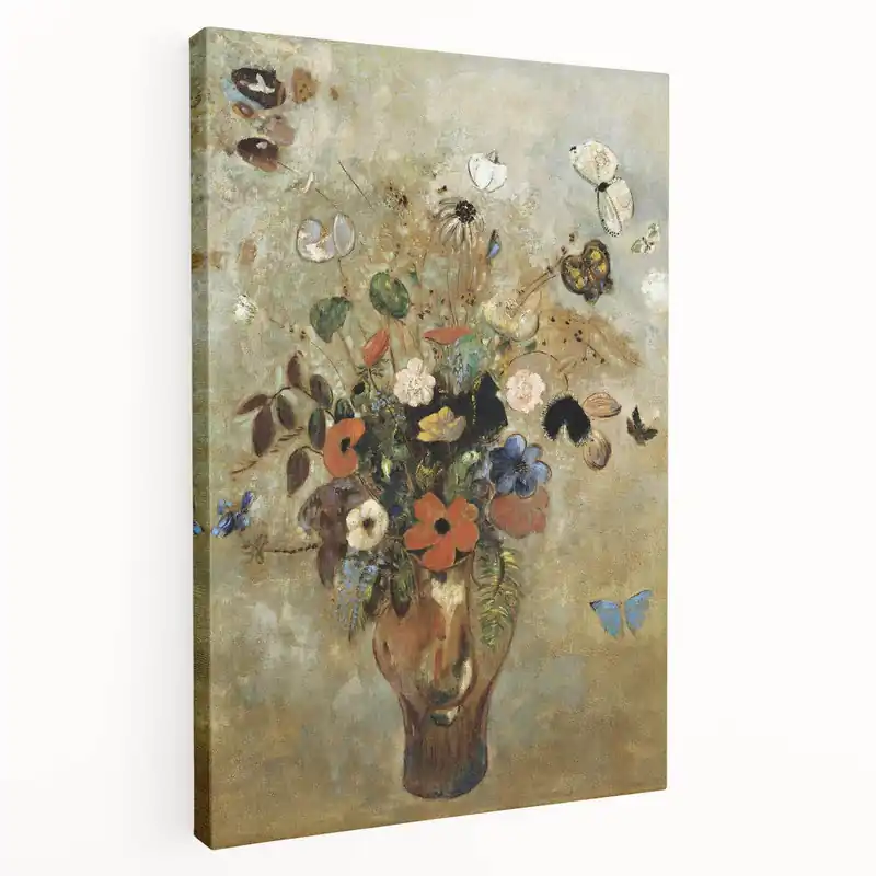 Vintage Floral Bouquet in Vase with Butterflies – Framed Wall Art Get Yours