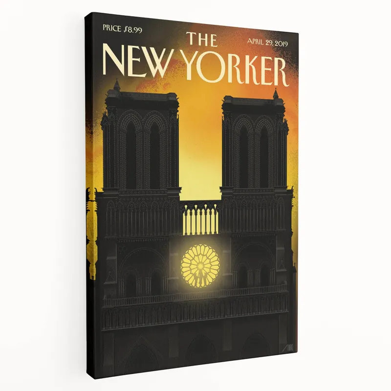 Vintage New Yorker Poster - Notre-Dame Cathedral Night View Shop Now