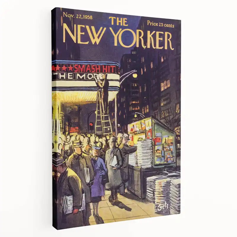 "Vintage New Yorker Poster – Classic NYC Movie Theater Scene" Direct From Manufacturer