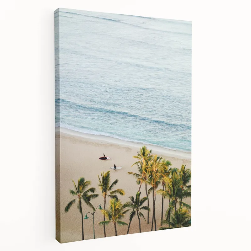 Surfers on the Beach - Summer Wall Art with Palm Trees Editor’s Pick