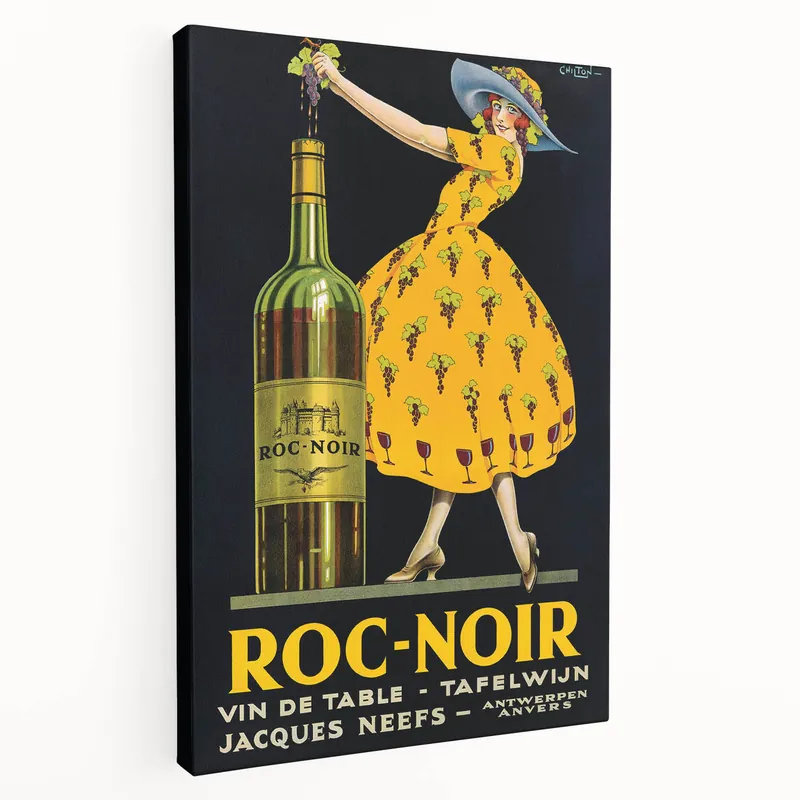Vintage Roc-Noir Wine Poster – Retro Wine Ad with Bright Colors Warranty Included