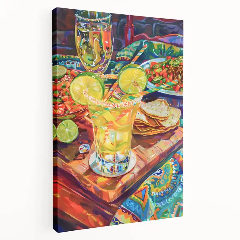 Vibrant Margarita & Mexican Feast - Colorful Bar Wall Art Authentic