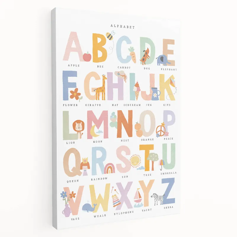 Educational Nursery Wall Decor - Colorful Alphabet Learning Print Price Cut
