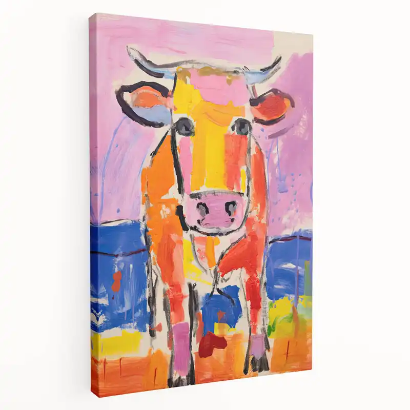 Acrylic Glass Art for Kids Rooms - Colorful Cow Animal Print Worldwide Shipping