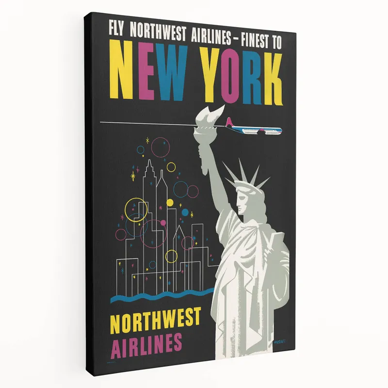 Vintage New York Travel Poster – Retro Northwest Airlines Art Fan Favorite