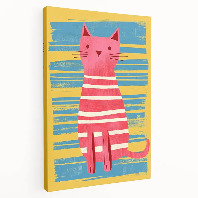 Premium Striped Cat Illustration Print - Kids Room Art Prints