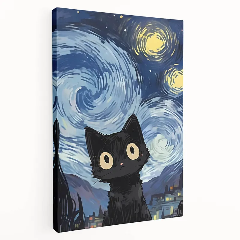 Special Offer Whimsical Boys Room Wall Art - Cat in Starry Night for Kids Rooms