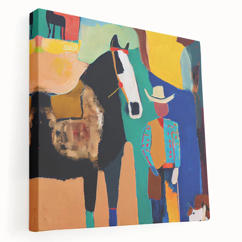 Vibrant Western Living Room Wall Art – Cowboy & Horse Canvas Luxury