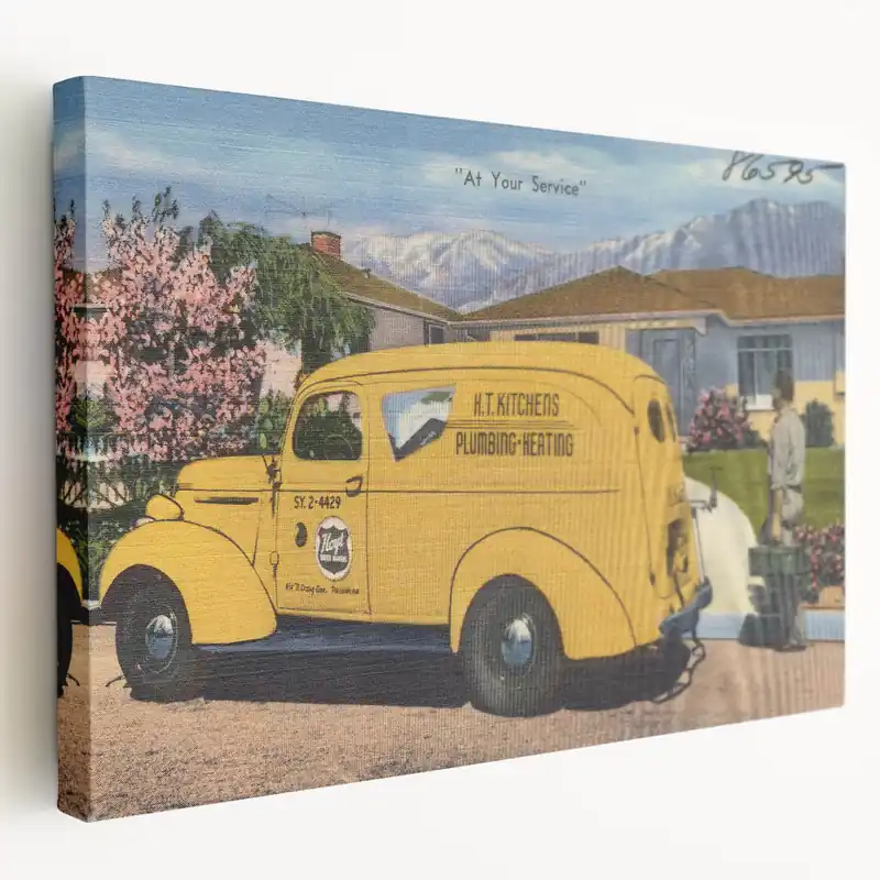 Vintage H.T. Kitchens Plumbing Van Poster - Retro Service Art Direct From Factory