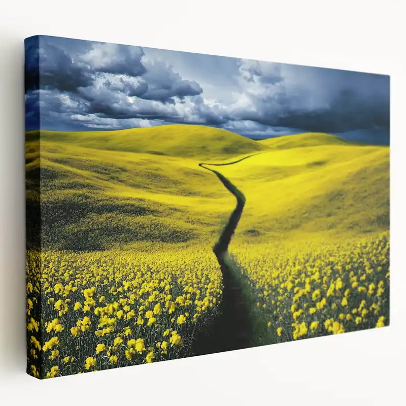 Exclusive Offer Scenic Fields Framed Art - Yellow Blooming Hills Landscape