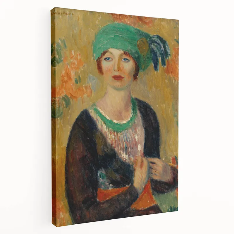 Modern Wall Art - Girl in Green Turban Portrait in Vibrant Impressionist Style Certified