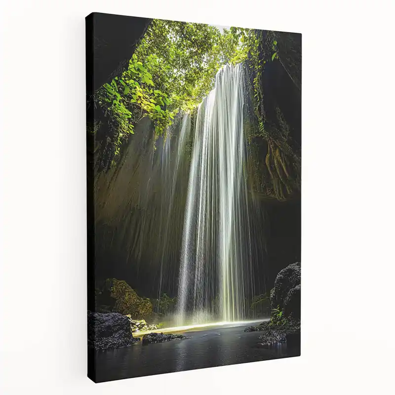Original Hidden Waterfall Oasis - Scenic Cave Wall Art for Tranquil Spaces