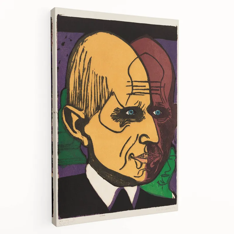 Genuine Expressionist Art - Vibrant Dual Portrait with Bold Colors