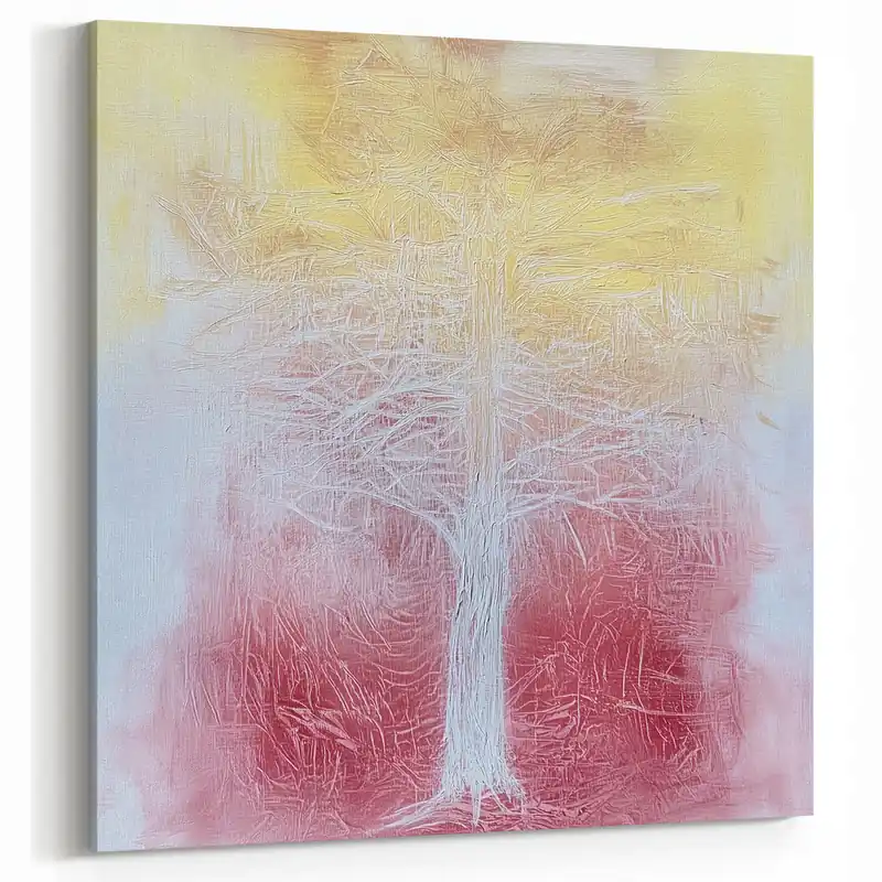Fast Shipping Dreamy White Tree - Abstract Floral Art in Yellow and Pink Hues