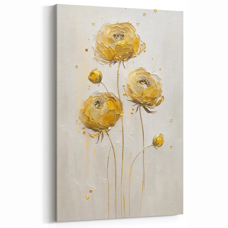 Popular Elegant Yellow Ranunculus Abstract Art - Modern Floral Canvas