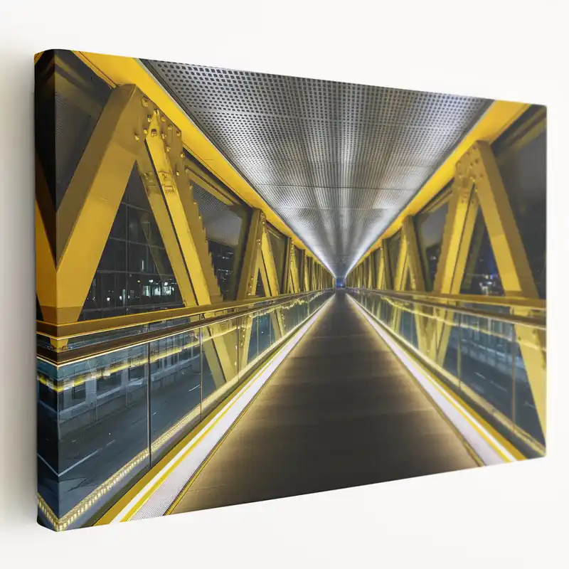 Luxury Illuminated Yellow Bridge Wall Art - Modern Architectural Canvas Prints