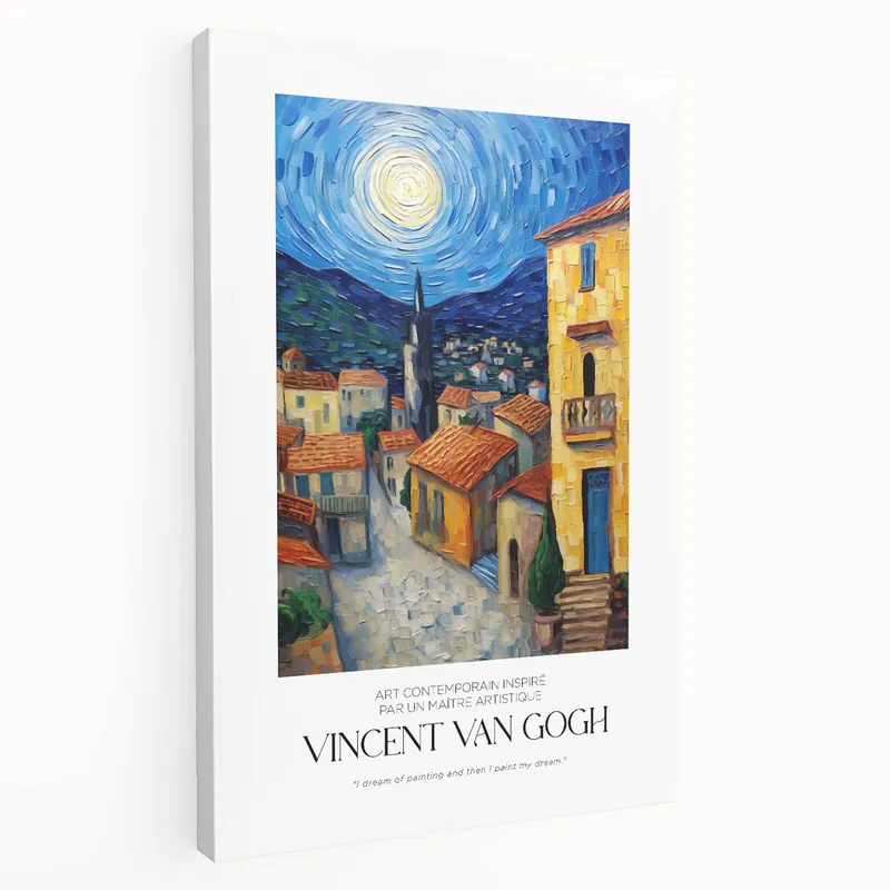Starry Night Wall Art - Vincent van Gogh Village Scene Canvas Print Instant Buy