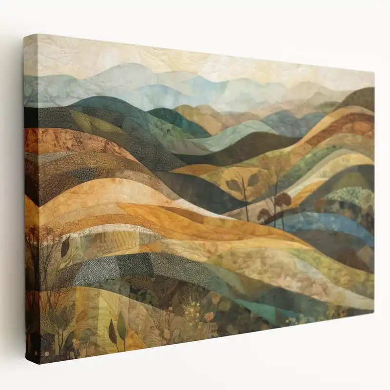 Price Drop Rolling Hills Autumn Wall Art - Olive Green and Yellow Landscape Decor