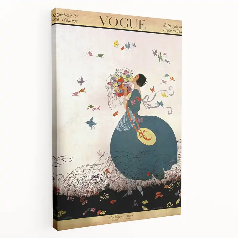 Instant Buy Whimsical Summer Vogue Cover Art - Butterfly & Flower Wall Print
